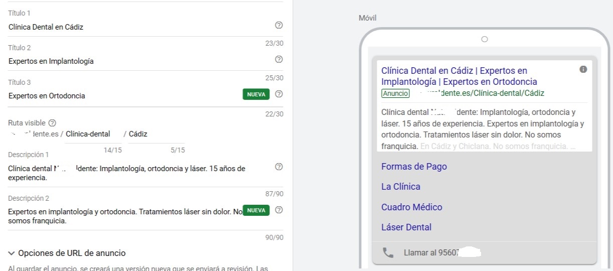 Nueva campaña Google Ads terminos Clínica Dental by AnunciosGoogle.com